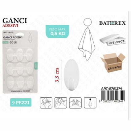 Self-adhesive hooks (Pack: 12 pcs)